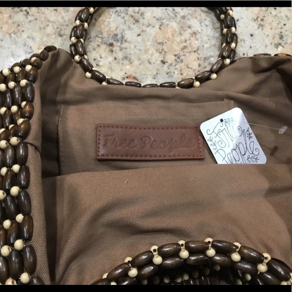 Free People All Wood Half Moon Beaded Lined Bag - Picture 6 of 7